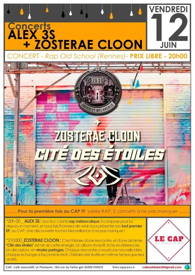 Alex 3S + ZOSTERAE CLOON (rap old school) — Le CAP, café associatif de Pancé