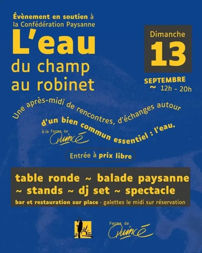 La Confédération paysanne à Quincé : l'eau, du champ au robinet ! — Ferme de Quincé
